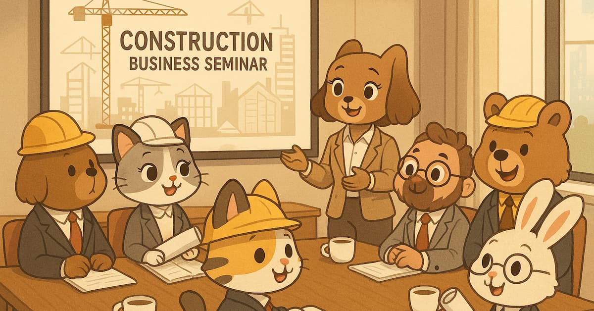 Animals in suits at seminar