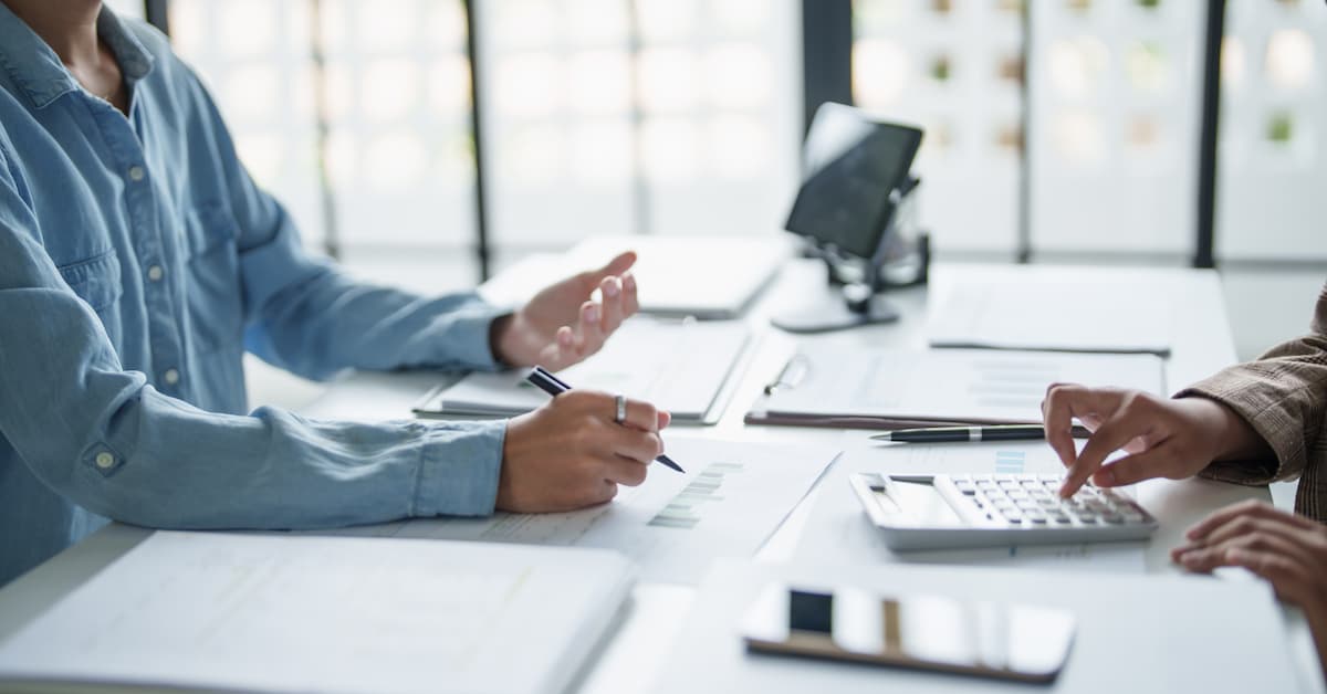 Business discussion with financial documents