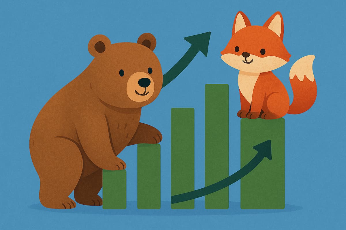 Bear and fox with rising graphs